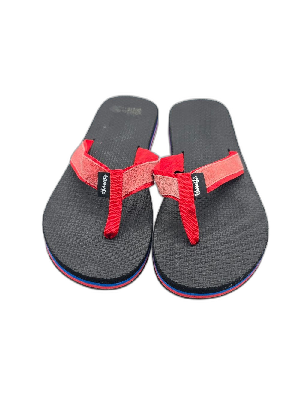 triangl Men's Black Flip Flops with Red Straps Beach Vacation Pool Side Walking